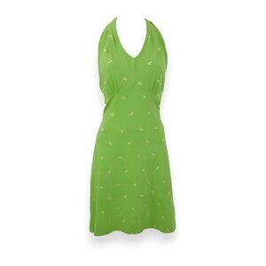 Talbots Kelly Green Dragonfly Embroidered Fit Flare Halter Empire Waist Dress M